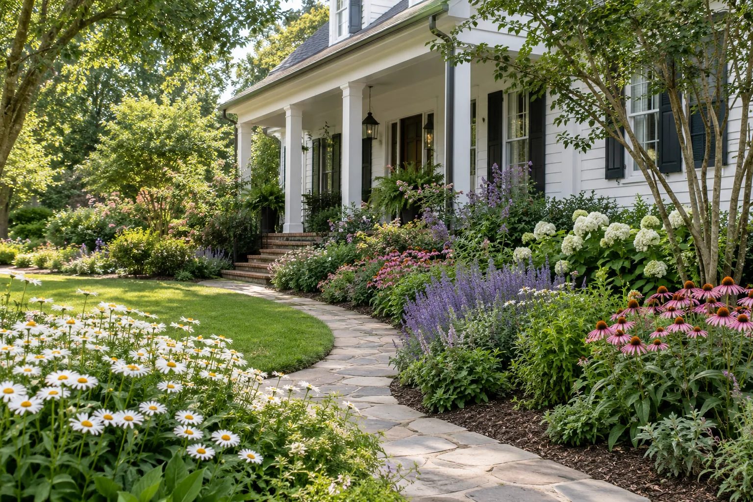 An informal flowering cottage garden.