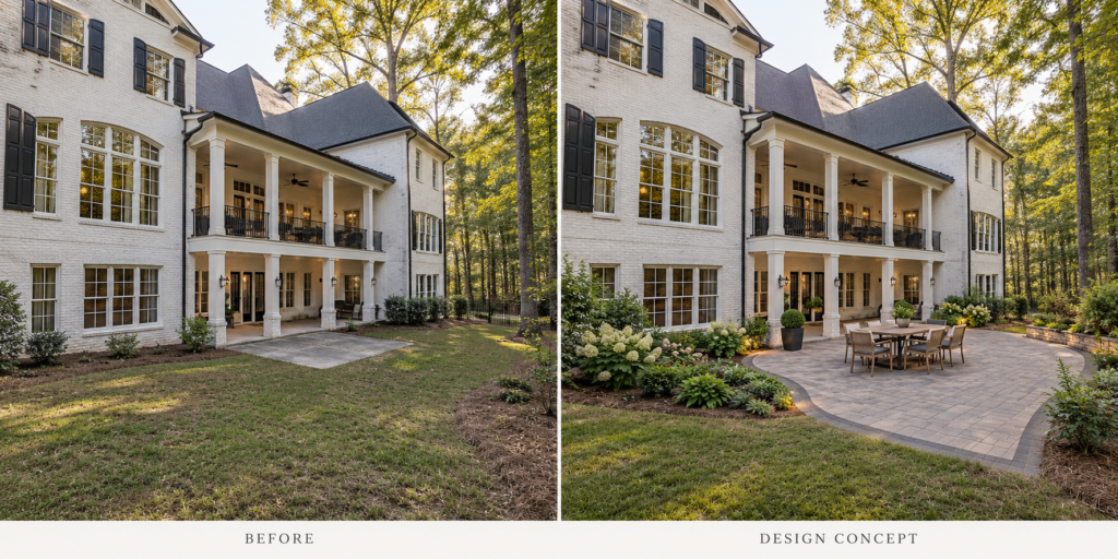 Dinner Under the Trees: Before-and-after paver patios example