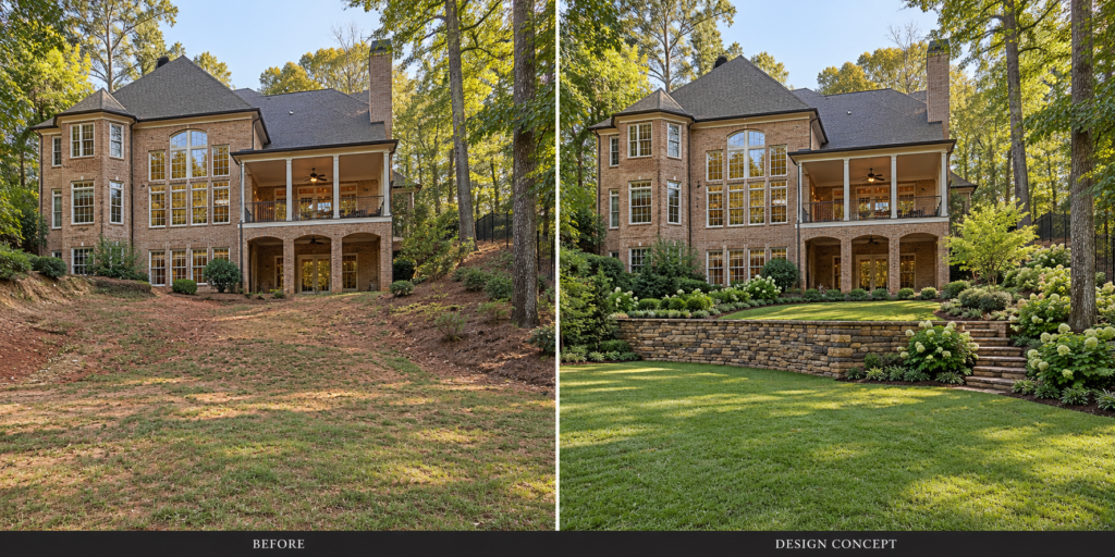 A Backyard With Possibilities: Before-and-after retaining walls example